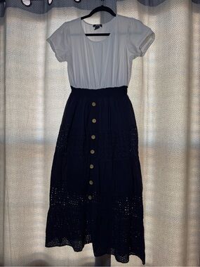 White & Navy Blue Maxi Dress